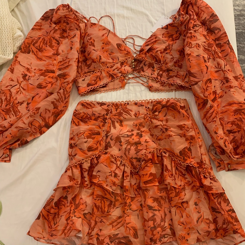NWT Orange Floral Women Two Piece Set - Picture 2 of 4